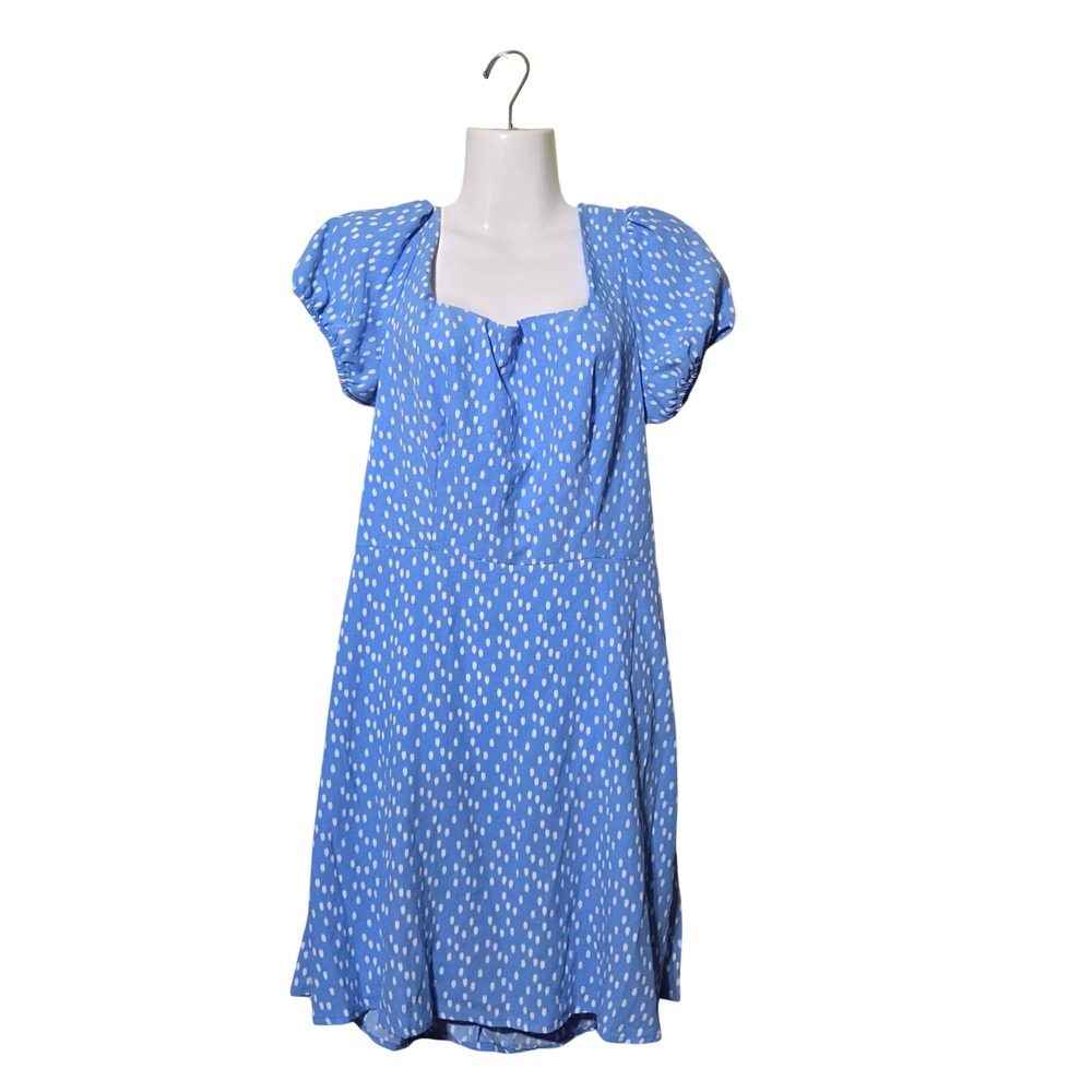 Lily Rose Blue Puff Sleeve Cutout Midi Dress Sz CottageCore Garden Party Flowy - Picture 2 of 7
